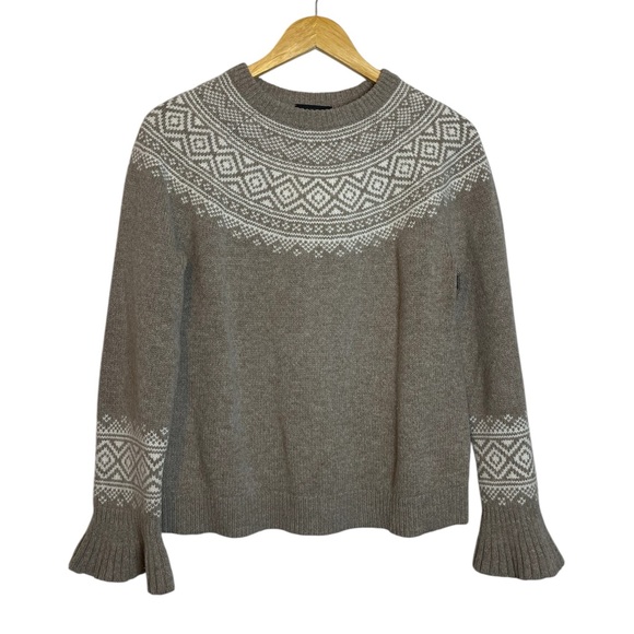 JCREW Merino Wool Fair Isle Bell Sleeve Tan Sweater Small - Picture 1 of 7